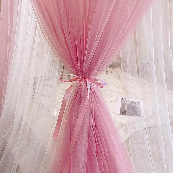Kertnic Dreamy Bed Canopy for Girls, Princess Canopy Curtains Double Layer Sheer Mesh, Kids & Adults Canopies Netting Room Decor Tent Mosquito Net for Queen King Bed (Double Layer-Peach Pink)