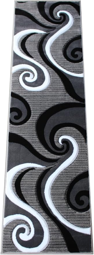 Masada Rugs, Sophia Collection Hand Carved Area Rug Modern Contemporary Grey White Black (2 Feet X 7 Feet 3 Inch) Runner
