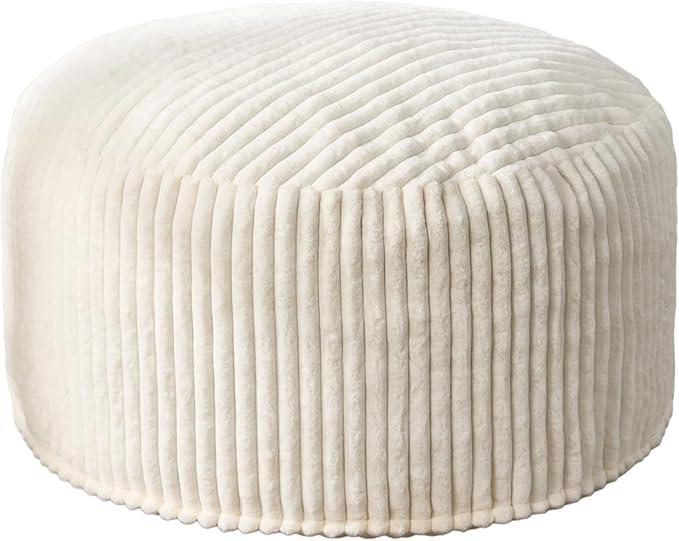 Hobestluk 4ft Bean Bag Chairs for Adults Large Beanbag Chair with Dutch Corded Plush Cover Big Bean Bag Chair for Living Room Bedroom Dorm Office - White (42" x 42" x 24")