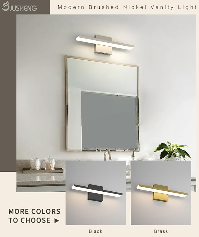 JUSHENG Brushed Nickel Vanity Lights for Bathroom Light Fixtures 5CCT Dimmable Vanity Light Bar Bathroom Lighting 16.14'' Inch 16W ETL Certificated