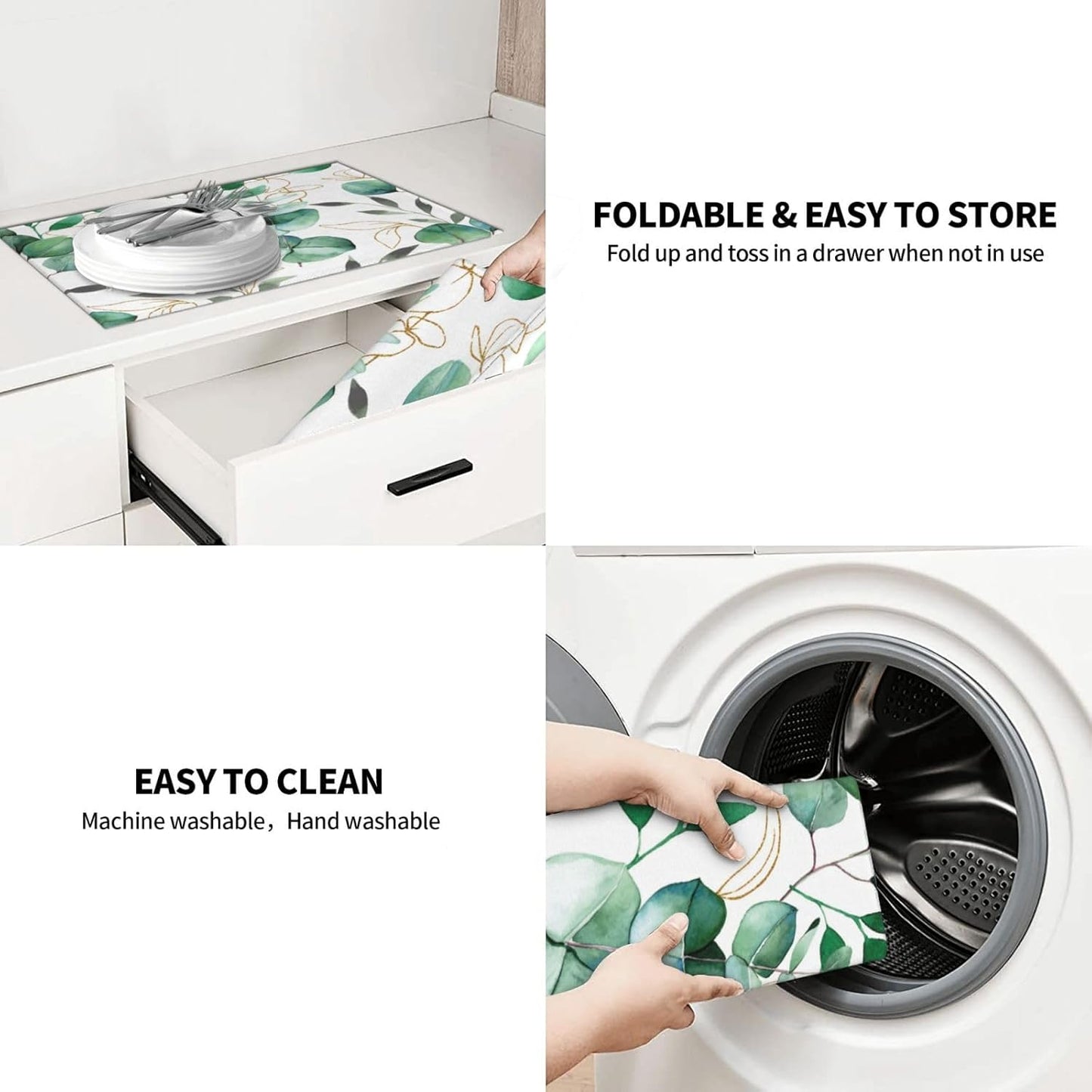 Green Leaves Dish Drying Mat 18x24 For Kitchen Counter Absorbent Microfiber Dishes Pad Dish Drainer Rack Mats Fast Dry Kitchen Accessories