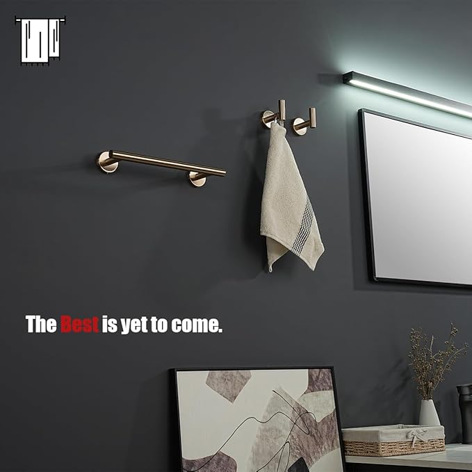 JQK Champagne Bronze Towel Bar, 12 Inch 304 Stainless Steel Thicken 0.8mm Towel Rack Bathroom, Towel Holder Wall Mount, Useable Length 9 Inch, TB110L9-CB