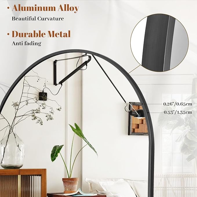 21 x 64 inch Arched Full Length Mirror, Black Arch Floor Mirror Full Length with Stand, Full Body Standing Mirror for Living Room, Bedroom, Hanging or Leaning Against The Wall
