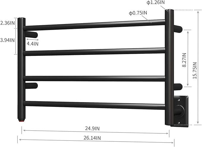 HEATGENE Towel Warmer 4 Bar Towel Dryer Wall-Mounted Plug-in Bath Towel Heater - Matte Black