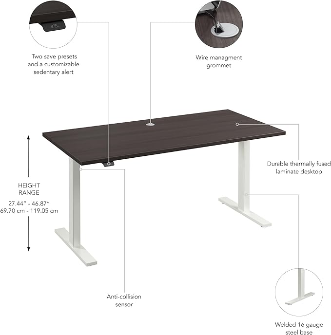 Bush Business Furniture 60-inch Electric Height Adjustable Standing Desk, Ergonomic Sit-Stand Computer Table for Home and Professional Office, Move 60 Series, Storm Gray with White Base