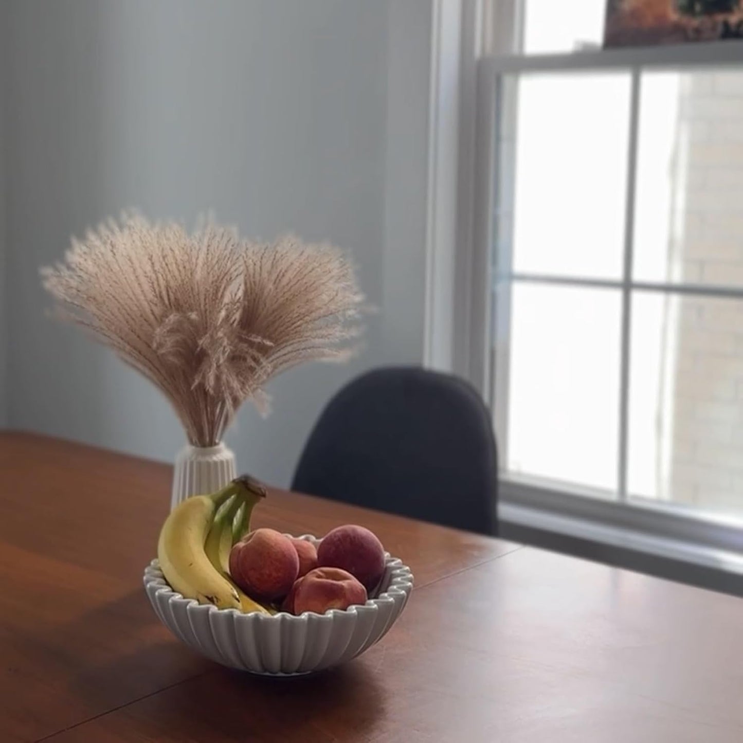 KULEDM Ceramic Decorative Bowl Home Decor - 10in White Scalloped Ruffle Fruit Bowl for Kitchen Counter, Dishwasher & Microwave Safe