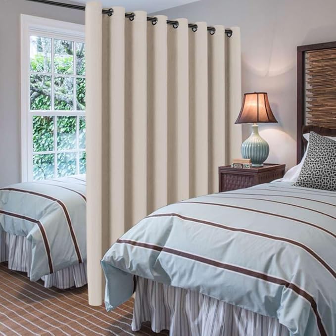 H.VERSAILTEX Blackout Patio Curtains 100 x 108 Inches for Sliding Door Extral Wide Blackout Curtain Panels Thermal Insulated Room Divider - Grommet Top, 9' Tall by 8.5' Wide - Natural