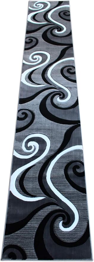 Masada Rugs Sophia Collection Hand Carved Long Runner Area Rug Modern Contemporary Grey White Black (2 Feet 8 Inch X 15 Feet 6 Inch) Runner