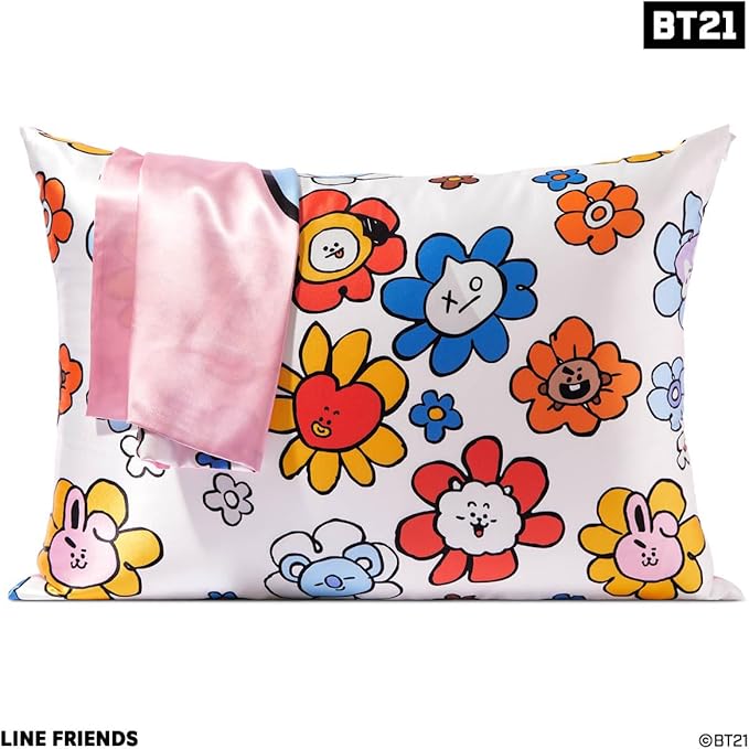 Kitsch x BT21 (Cooky) Satin Pillowcase with Zipper for Hair & Skin - Softer Than Silk Pillow Cases, Smooth Cooling Pillow Cover, Wrinkle-Free, Machine Washable, Queen/Standard (19x26)