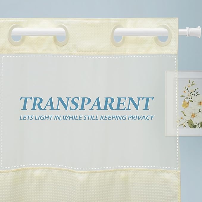 Ivory Stall Hotel Shower Curtain with Detachable Liner - 230GSM Waffle Textured,Hotel Grade,Spa Like Bath Curtain,54W x 80H