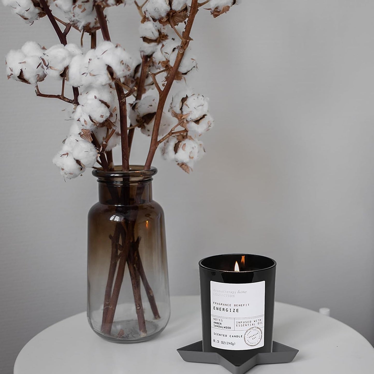 Sandalwood Candle, Sandalwood & Amber Scented Candles,Soy Wax Black Candles for Home Scented,Candle Gift for Men Women,8.5oz