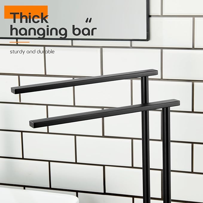 Towel Racks Matte Black Free Standing 2-Tier Hand Towel Holder for Bathroom Vanity Countertop with Thicken Steady Marble Base, Stainless Steel AN7003MB