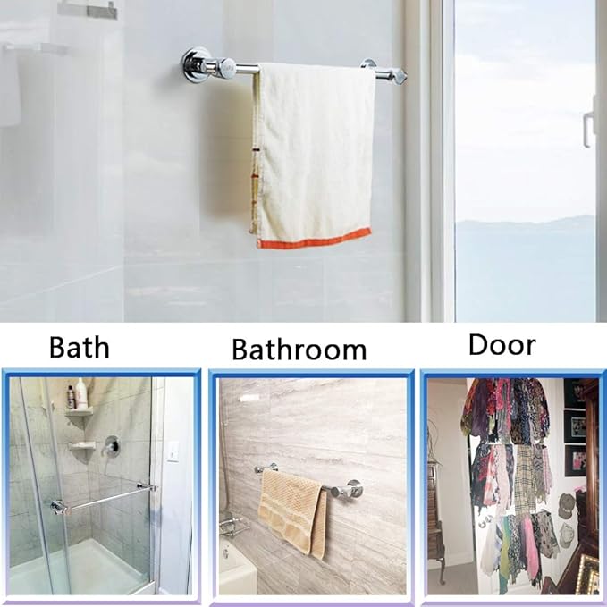 JiePai Suction Cup Towel Bar 24 Inch,Removable Modern Vacuum Suction Towel Holder for Bathroom Door Adhesive Towel Bar Suction Towel Rack Holder