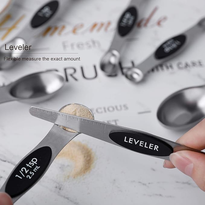 Magnetic Measuring Spoons Set Stainless Steel Dual Sided Stackable Teaspoon Tablespoon for Measuring Dry and Liquid Ingredients