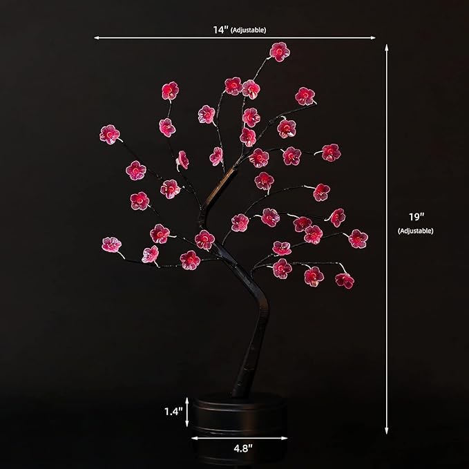 2 Pack Cherry Blossom Tree Lamp, 18inch 36 Led Bonsai Tree Lights, Battery/USB Operated Japanese Decor Night Lights for Bedroom Home Idea, Warm White