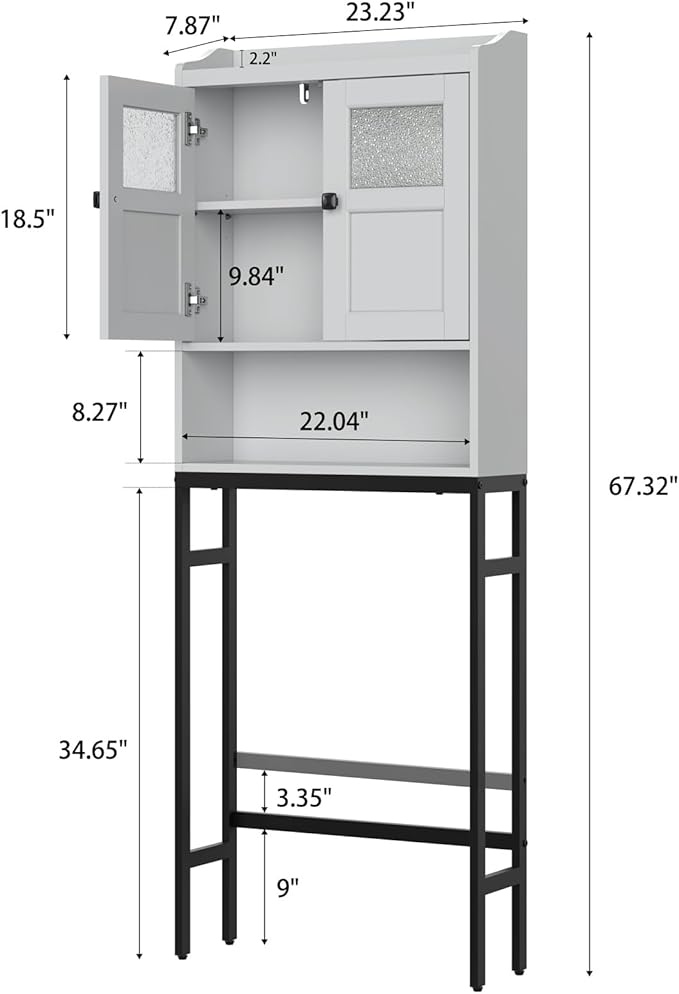 Over The Toilet Storage Cabinet, Bathroom Organizer Over Toilet with Double Doors and Soft Hinges Above Toilet Bathroom Storage Shelf Over The Toilet Storage (Gray)