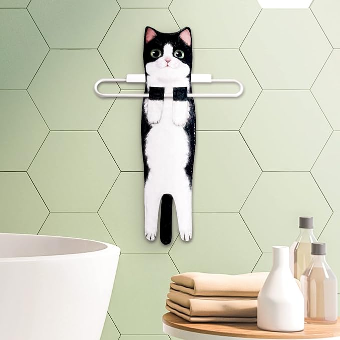 Hand Towels for Bathroom Kitchen,Cute Cat Quick-Dry Hanging Hand Towels Decorative for Bathroom Face Towels,Funny Gifts for Cat Lovers (Black-White)