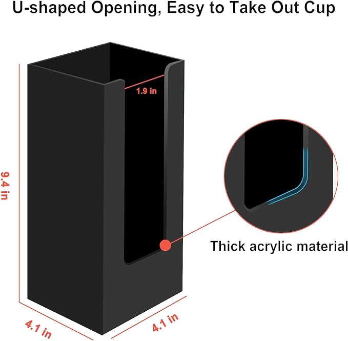 MYITYARD Coffee Cup Dispenser, Cup and Lid Organizer fits 5 to 16 oz Disposable Paper & Plastic Cups, Acrylic Cup Holder for Table Countertop, Black