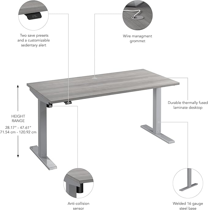 Bush Business Furniture 60-inch Electric Height Adjustable Standing Desk, Ergonomic Sit-Stand Computer Table for Home and Professional Office, Move 40 Series, Platinum Gray with Metallic Gray Base