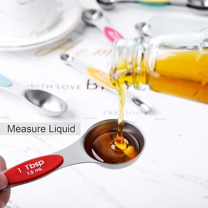 Magnetic Measuring Spoons Set Stainless Steel Stackable Dual Sided Teaspoons and Tablespoons for Measuring Dry and Liquid Ingredients Set of 6