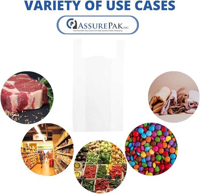 White Unprinted HDPE T-Shirt Bags - 20"x10"x36" with handles – 250 Units – 18 Microns – Retail, Business, Market, Home, at the Farmer's Market, or in a Grocery Store