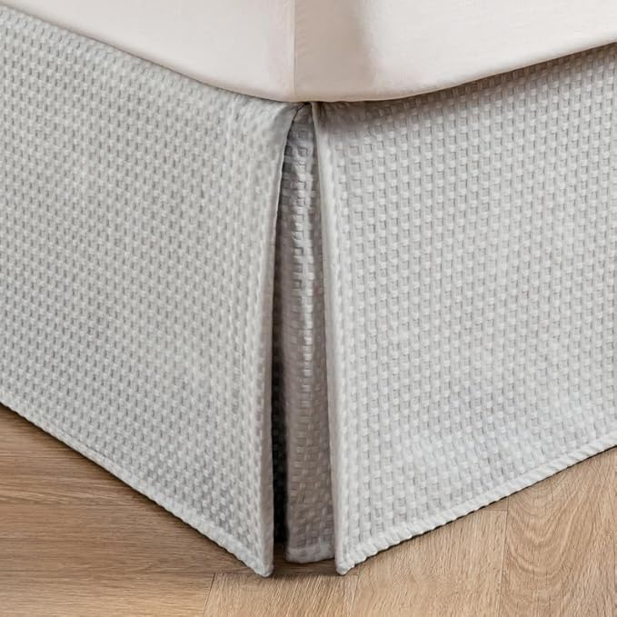 MIYE Pleated Waffle Weave Bed Skirt, Tailored Dust Ruffle 12 Inch Drop Easy Fit, Machine Washable (Light Grey, Full - 12" Drop)