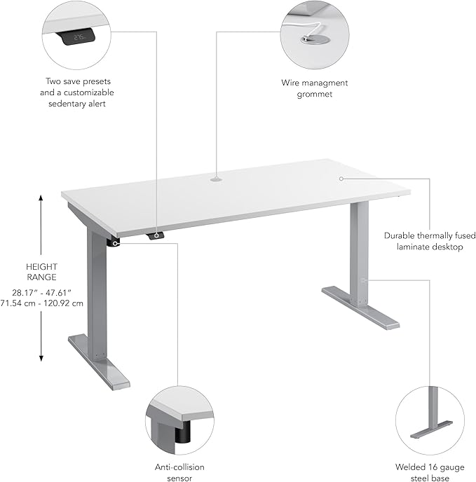 Bush Business Furniture 60-inch Electric Height Adjustable Standing Desk, Ergonomic Sit-Stand Computer Table for Home and Professional Office, Move 40 Series, White with Metallic Gray Base