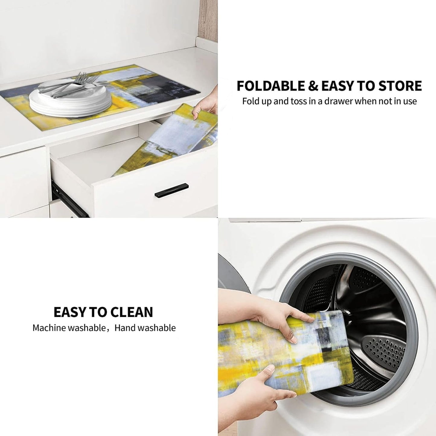 Modern Art Yellow Gray Dish Drying Mat 18x24 For Kitchen Counter Absorbent Microfiber Dishes Pad Dish Drainer Rack Mats Fast Dry Kitchen Accessories