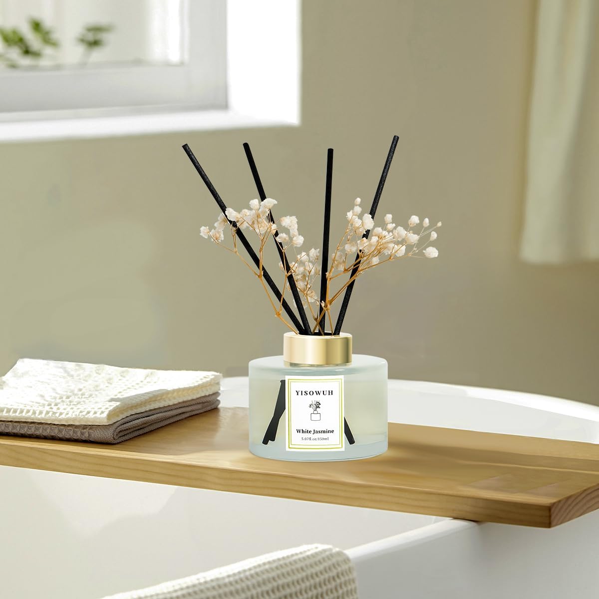 Reed Diffuser Set,5.07 fl oz (150 ml) - White Jasmine Oil Diffusers with 8 Reed Sticks,Home Fragrance Reed Diffuser for Bathroom Shelf Decor