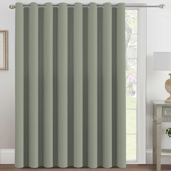 H.VERSAILTEX Blackout Patio Curtains 100 x 108 Inches for Sliding Door Extral Wide Blackout Curtain Panels Thermal Insulated Room Divider - Grommet Top, 9' Tall by 8.5' Wide - Sea Grass