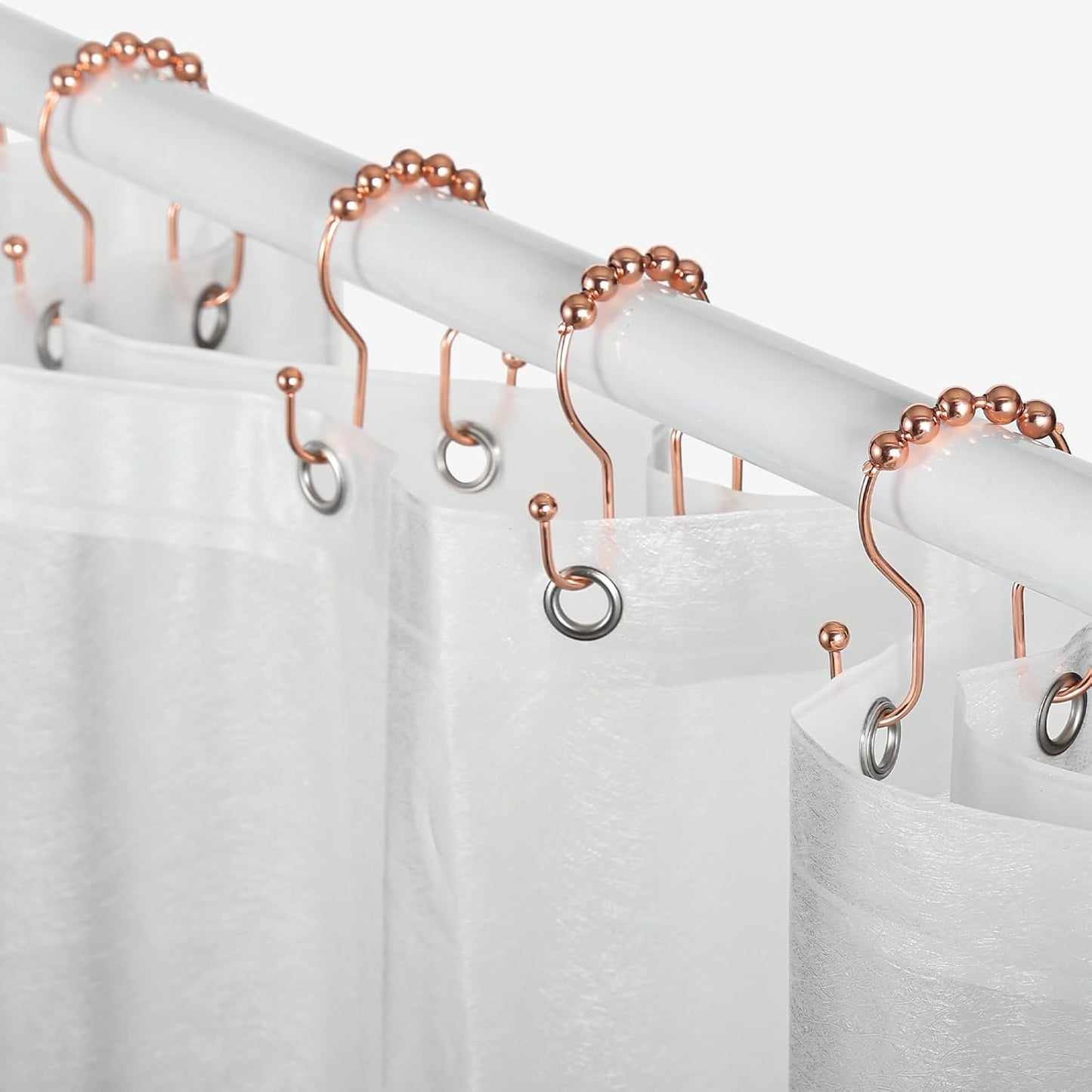 Goowin Shower Curtain Hooks, 12 Pcs Shower Curtain Rings, Stainless Steel Shower Curtain Hooks Rings Rust Proof, Smooth Sliding Anti-Drop Double Shower Hooks for Shower Curtain, Rods (Rose Gold)