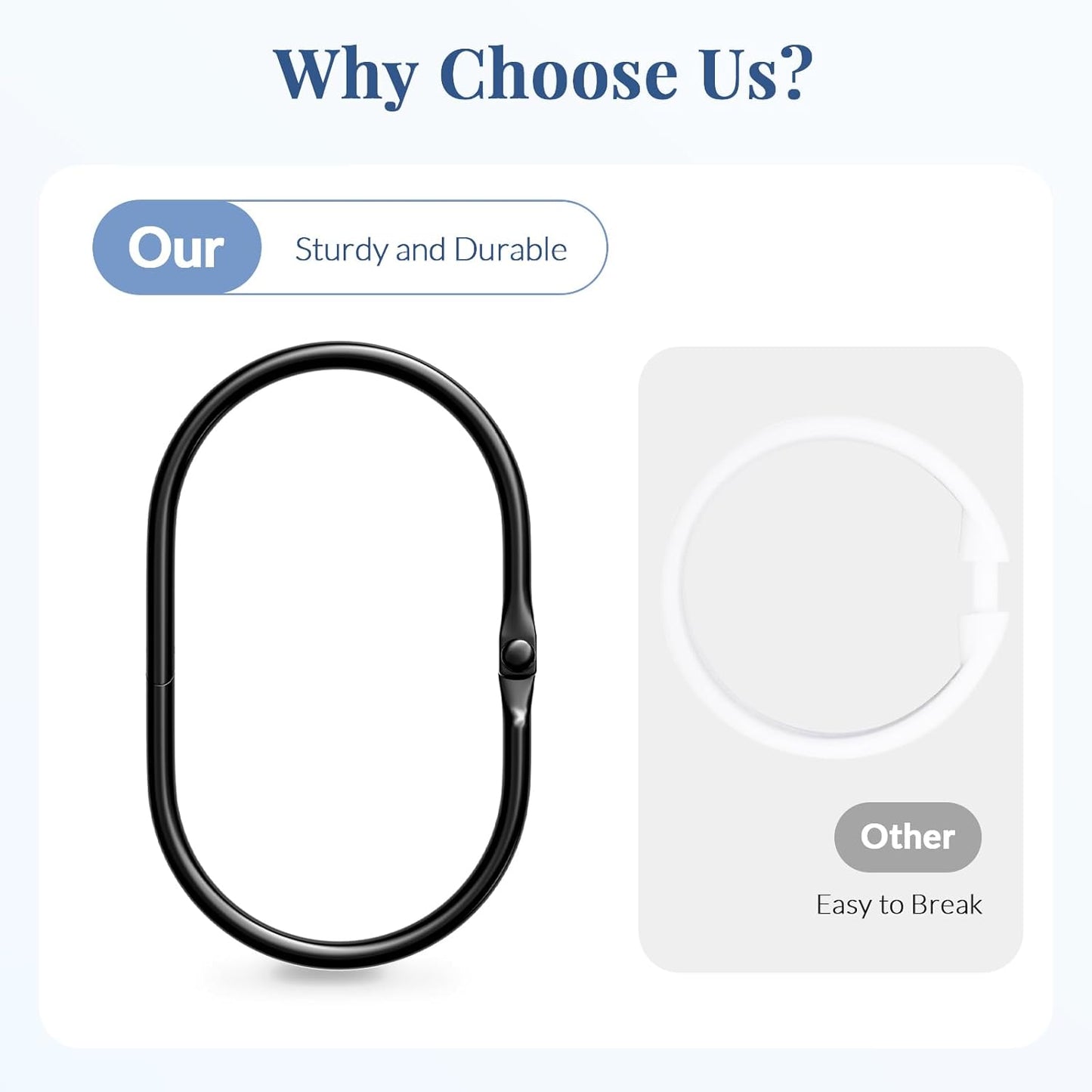 Shower Curtain Rings, Bathway Shower Curtain Hooks, Black Shower Curtain Hooks Rings Rust Proof, Anti-Drop Smooth Shower Rings for Curtain, 12 Pcs Metal Shower Hooks for Shower Curtain Rod