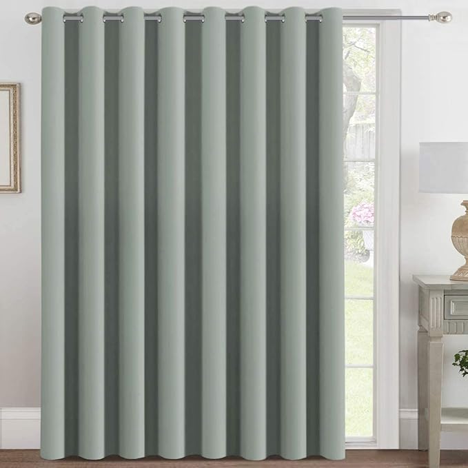 H.VERSAILTEX Blackout Patio Curtains 100 x 84 Inches for Sliding Door Extral Wide Blackout Curtain Panels Thermal Insulated Room Divider - Grommet Top, 7' Tall by 8.5' Wide - Light Sage