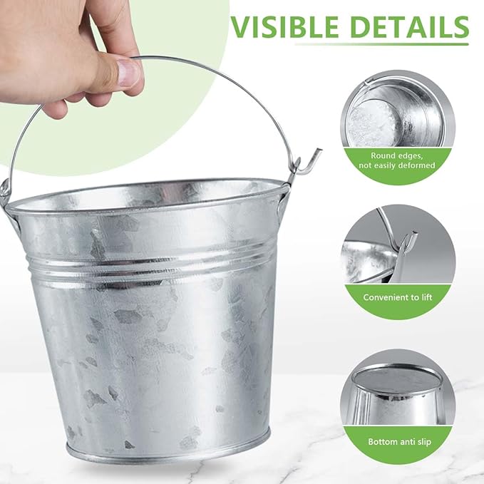 OBTANIM 8 Pack Galvanized Metal Buckets with Handle Ice Pails for Plants, Succulents, Party Favors Organizing, Rustic Home Decor or Classrooms Pencil Storage (7 x 5.1 inch)