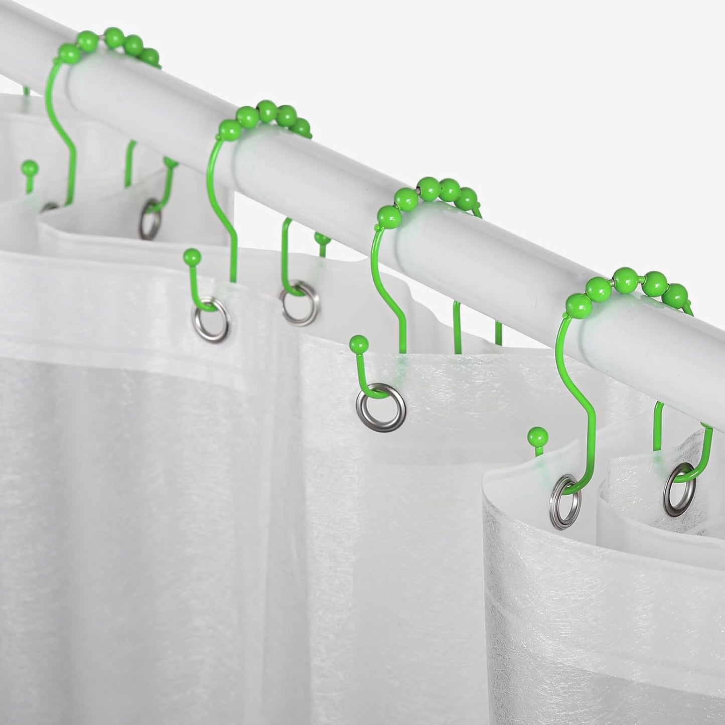 Goowin Shower Curtain Hooks, 12 Pcs Shower Curtain Rings, Stainless Steel Shower Curtain Hooks Rings Rust Proof, Smooth Sliding Anti-Drop Double Shower Hooks for Shower Curtain, Rods (Green)