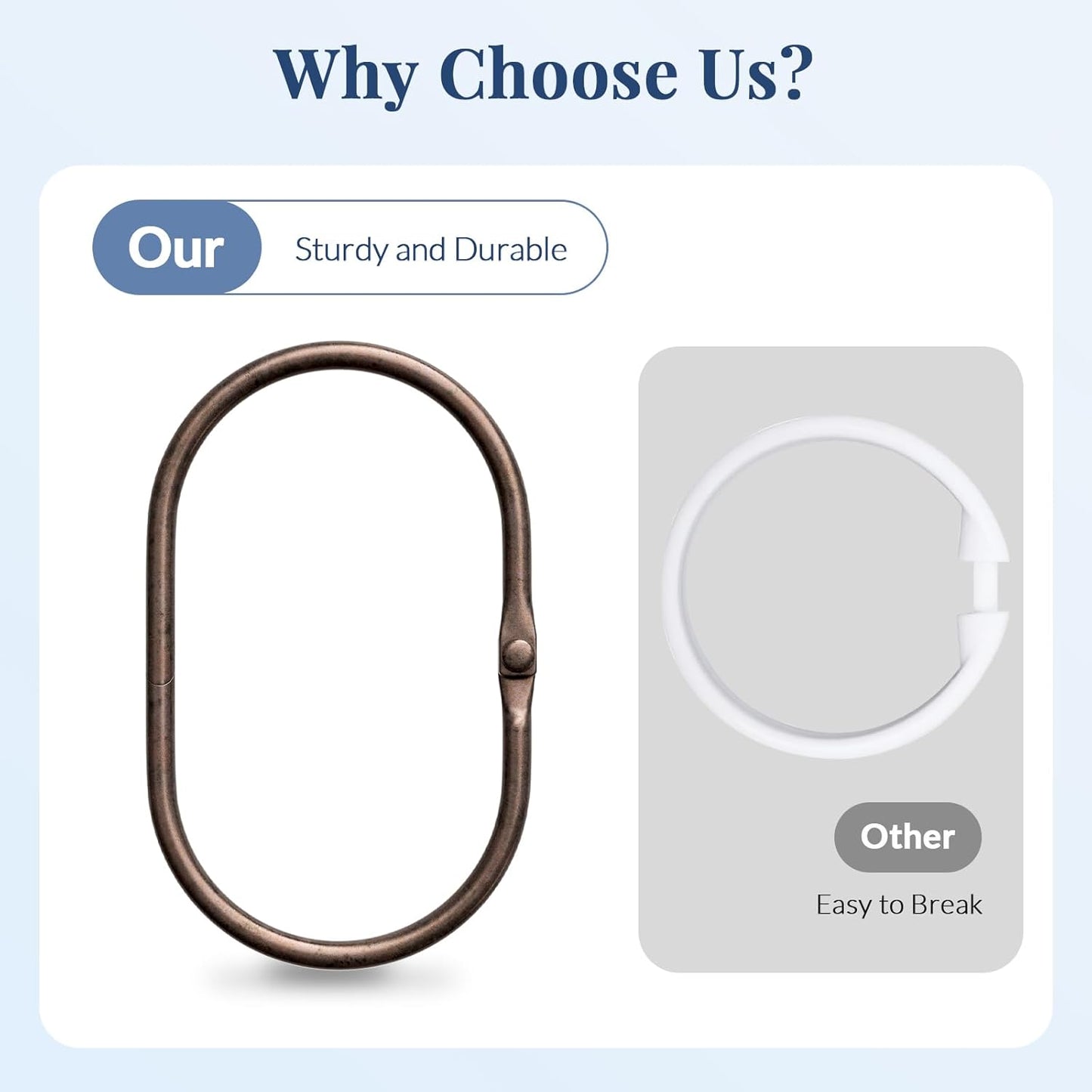 Shower Curtain Rings, Shower Curtain Hooks Bronze Curtain Rings 12 Pcs Anti-Drop Shower Rings for Curtain, Metal Shower Curtain Rings Rust Proof, Shower Hooks for Shower Curtain Rod