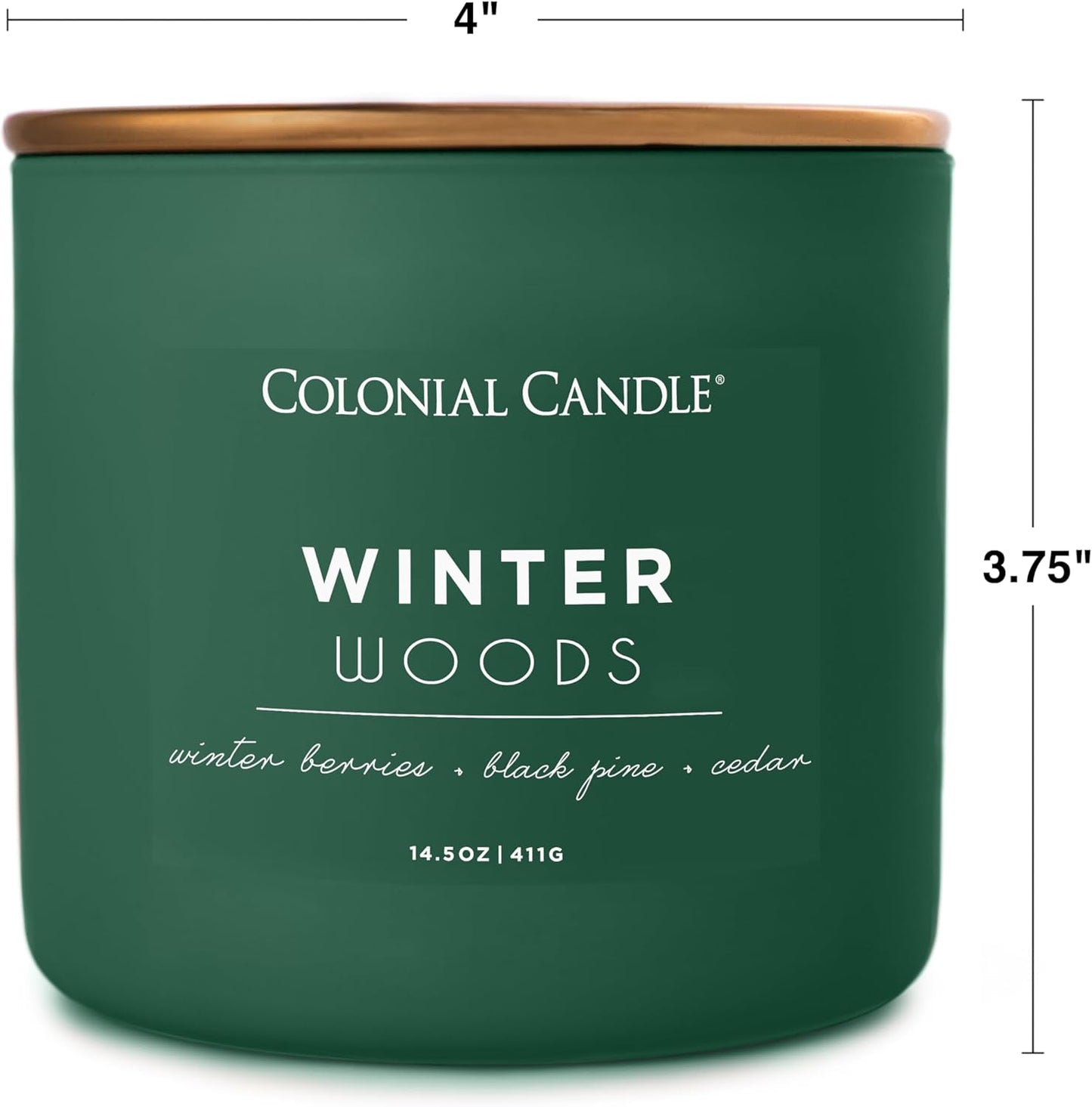 Colonial Candle Winter Woods Scented Jar Candle, Pop of Color Collection, 3 Wick, Green, 14.5 oz - Up to 60 Hours Burn