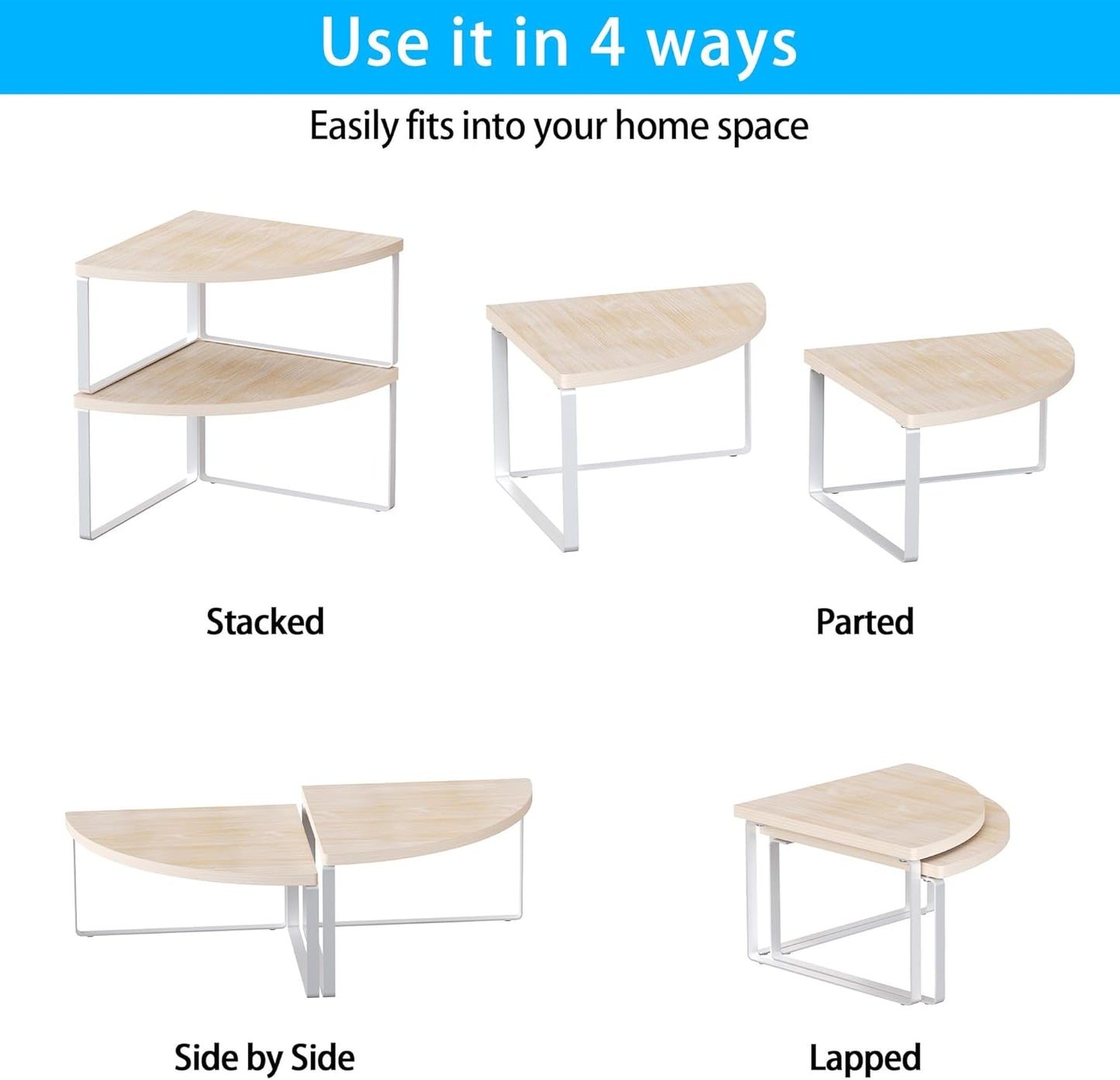 Corner Shelf Countertop Organizer - Set of 2 Corner Shelves for Kitchen Cabinet Organizer, Spice Rack, Stackable Bathroom Stand and Storage, Sink Rack, Corner Cabinet, Counter Decor, Natural Beige