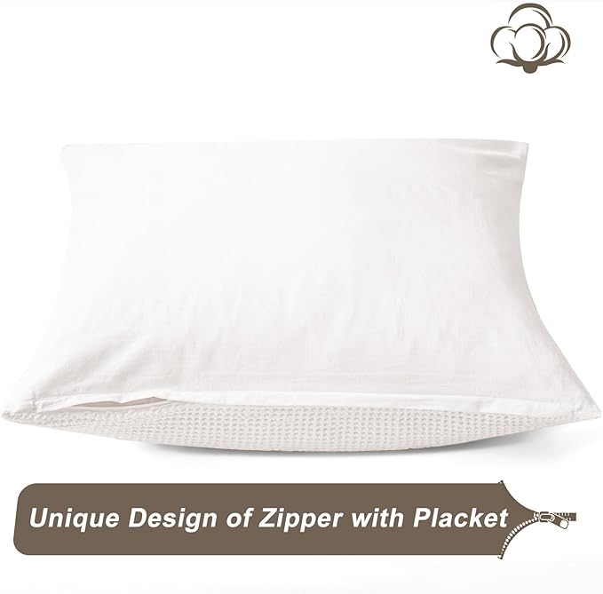 PHF 100% Cotton Waffle Weave Pillow Covers 24" x 24", 2 Pack Luxury Square Shell for Elegant Home Decor, No Filling, Luxury Aesthetic Soft Pillow Covers for Bed, White