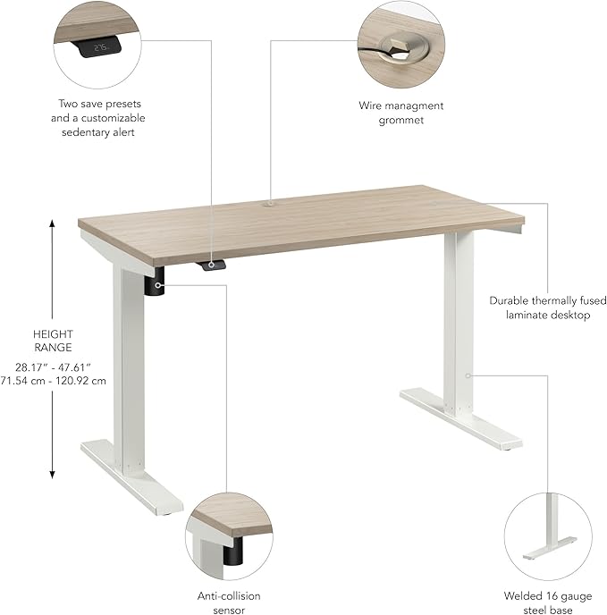 Bush Business Furniture 48-inch Electric Height Adjustable Standing Desk, Ergonomic Sit-Stand Computer Table for Home and Professional Office, Move 40 Series, Natural Elm with White Base