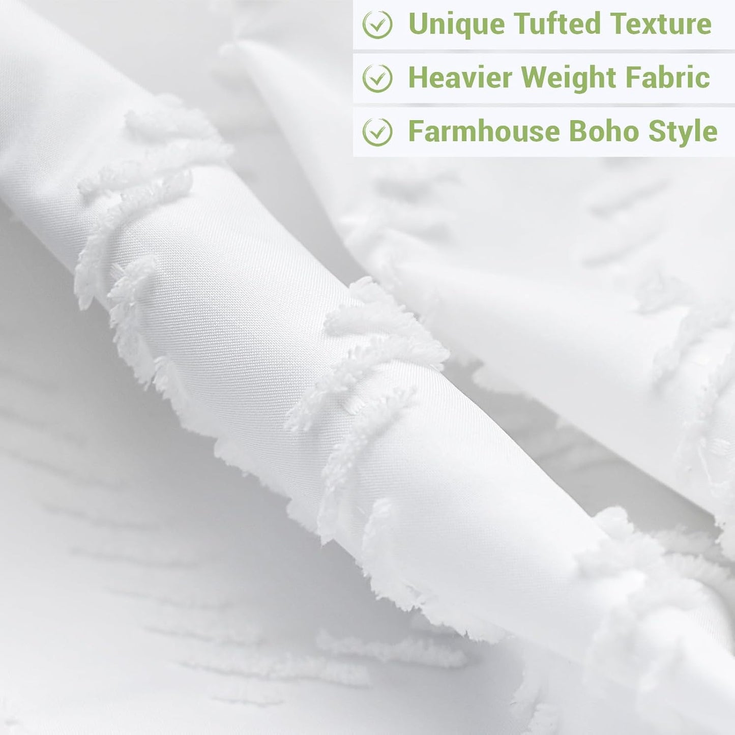 Long No Hook Shower Curtain with Snap in Liner, Tufted Chevron Striped Shower Curtain Set for Bathroom, Boho Waterproof and Washable Shower Curtains,71Wx80H, White