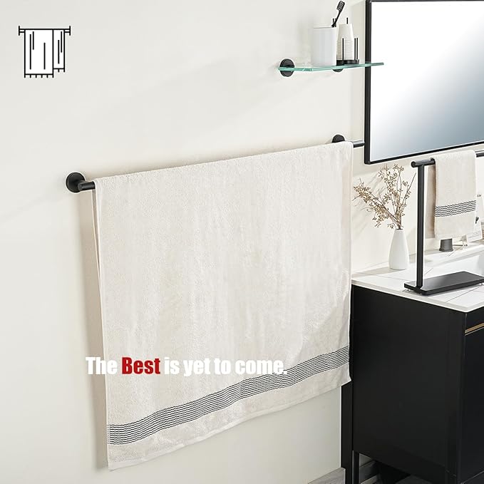 JQK Bath Towel Bar Black, 39 Inch 304 Stainless Steel Thicken 1mm Single Towel Rack for Bathroom, Towel Holder Wall Mount, Useable Length 36 Inch, TB110L36-PB