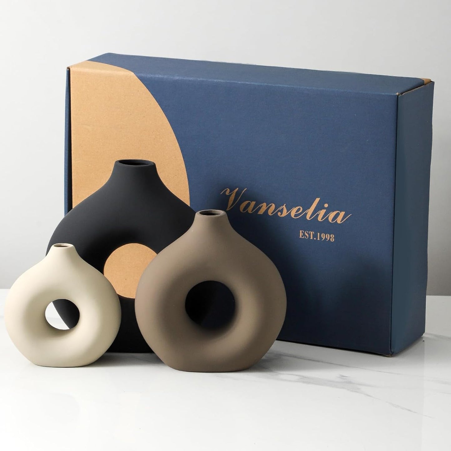 Ceramic Vase Home Table Decor - Flower Vases Set of 3 Small Living Room Centerpiece Decorations for Shelf Bedroom Office Kitchen Dining Desk Modern Aesthetic Farmhouse Decorative (Classic)