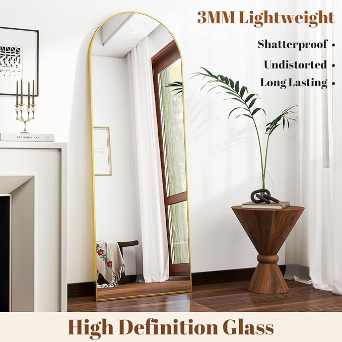 18 x 58 inch Arched Full Length Mirror, Gold Arch Floor Mirror Full Length with Stand, Full Body Standing Mirror for Living Room, Bedroom, Hanging or Leaning Against The Wall