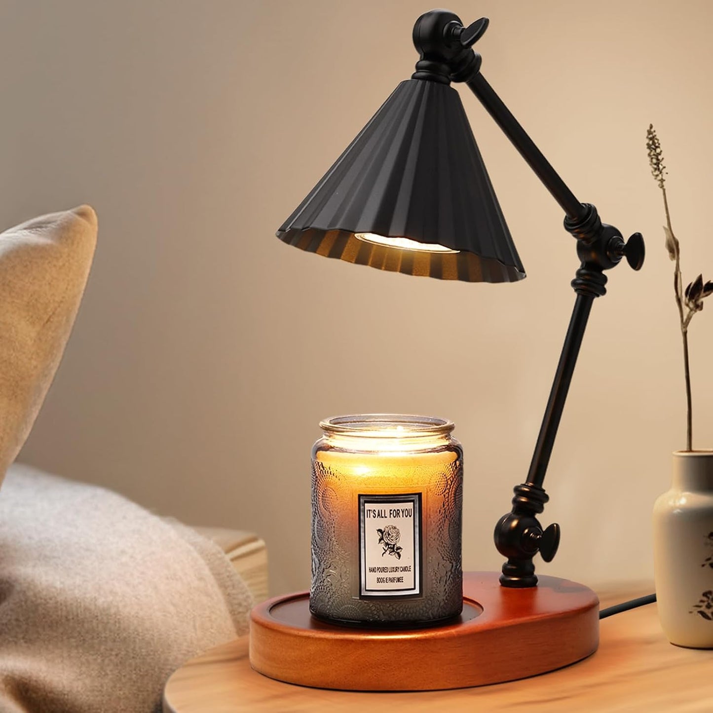 Candle Warmer Lamp, Candle Warmer with Timer Dimmer Electric Candle Lamp with 3 Bulbs Gifts for Mom Her Height Adjustable Wax Melt Warmer for Scented Candle Jars Bedroom Home Decor, Black
