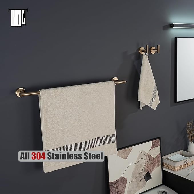 JQK Champagne Bronze Towel Bar, 27 Inch 304 Stainless Steel Thicken 0.8mm Towel Rack Bathroom, Towel Holder Wall Mount, Useable Length 24 Inch, TB110L24-CB
