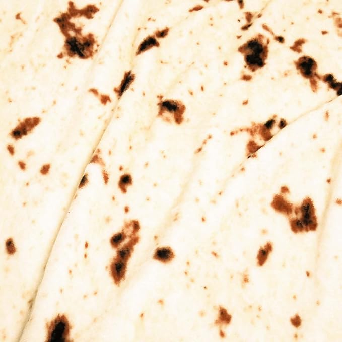 Vessia Burritos Tortilla Blanket Throw Size(Beige,47 inches), Giant Realistic Funny Food Throw for Adults and Kids, 300 GSM Double Sided Soft Novelty Round Taco Home Decor