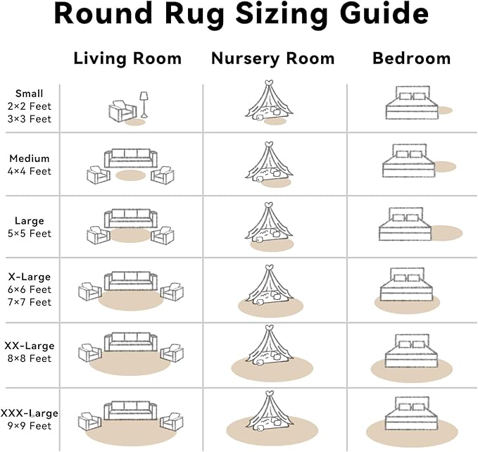 OLANLY Beige Round Rugs for Bedroom - Machine Washable, 7 ft Circle Area Rugs for Living Room, Soft and Fluffy Shaggy Carpet for Teen Girls and Boys, Nursery Rooms, Dorms, Home Decor Aesthetic