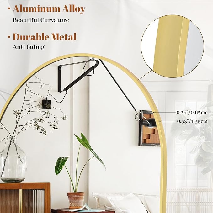 18 x 58 inch Arched Full Length Mirror, Gold Arch Floor Mirror Full Length with Stand, Full Body Standing Mirror for Living Room, Bedroom, Hanging or Leaning Against The Wall