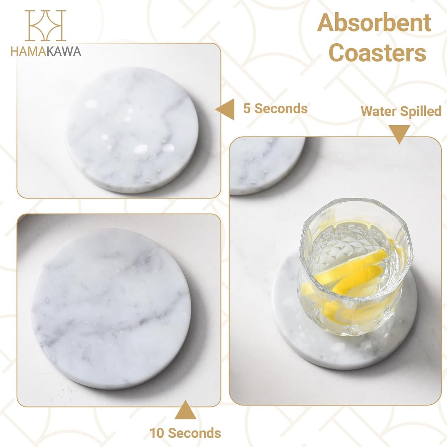 Real Natural Marble Coasters Set of 4, Carrara White Limestone 4 Inch, Modern Round Stone, Trendy Drink Coasters for Coffee Table, Kitchen Decor, Office